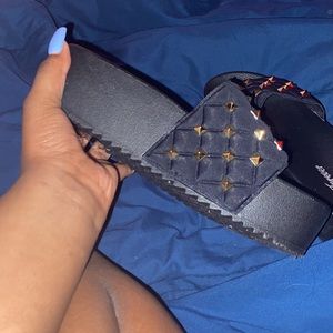 Black and Gold Platform Sandals